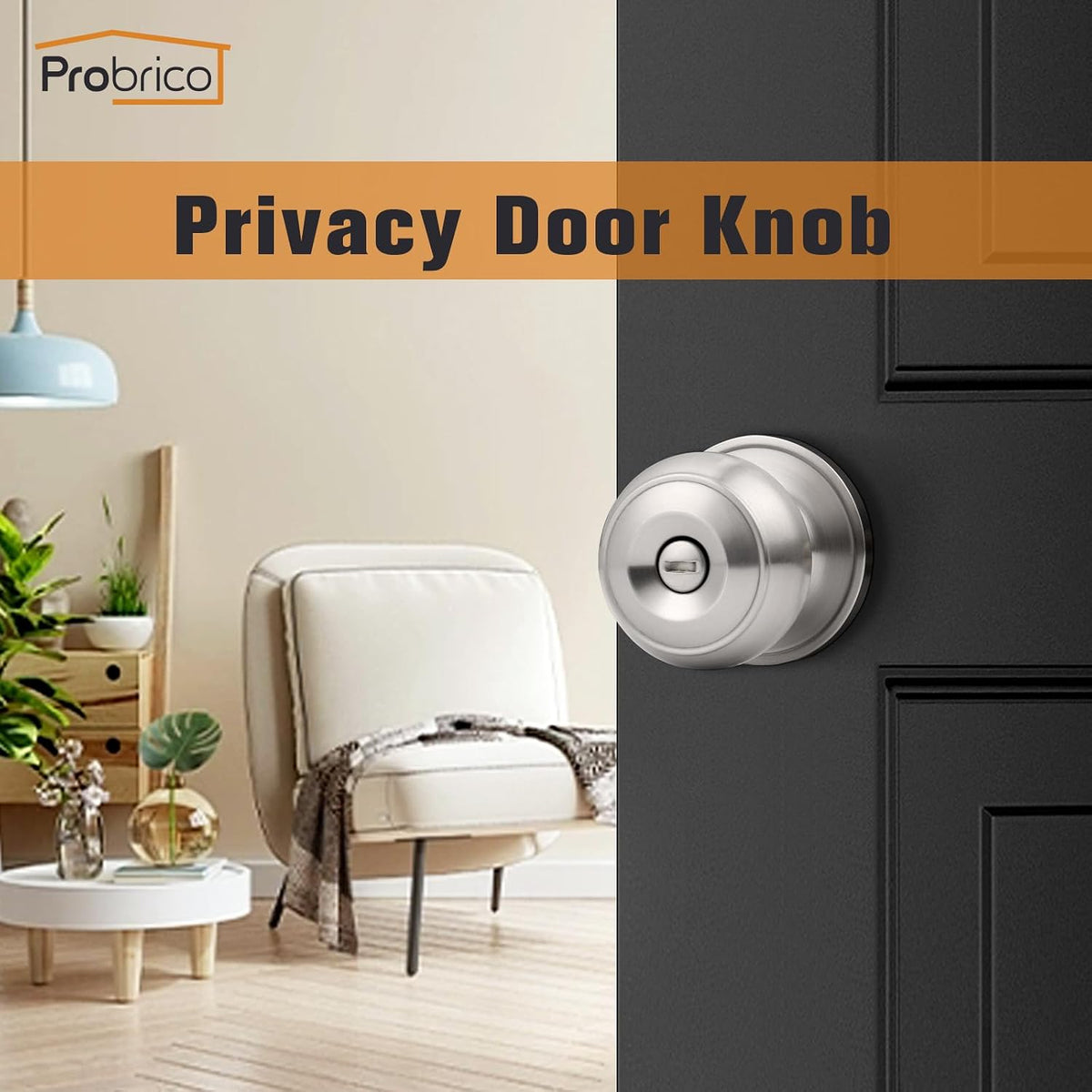 Brushed Nickel Door Knobs, Privacy Door Knob Bedroom, Interior Door Knobs with Thumb Turning Locking Button, 10 Pack