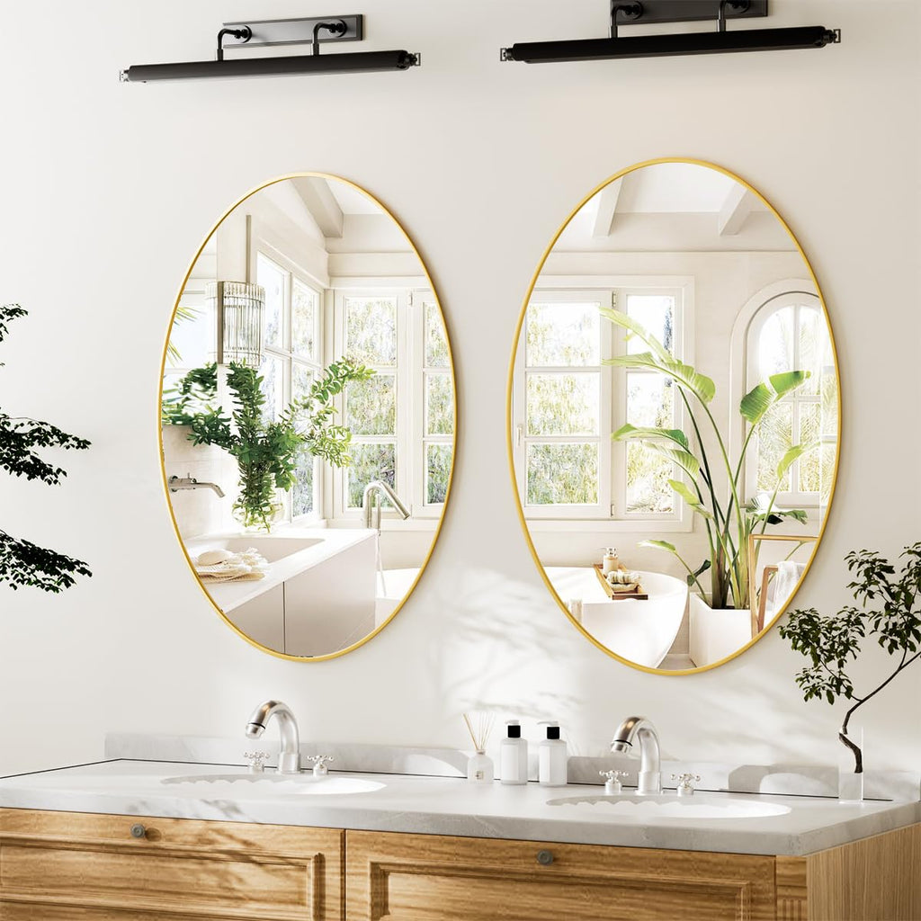 Gold Oval Bathroom Mirror, 24"x32" Oval Mirror for Wall