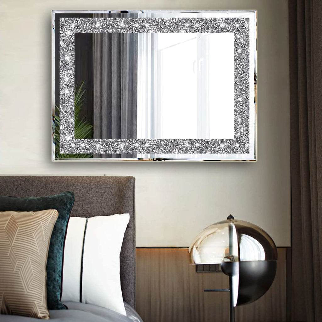 2 Piece Wall Mirrors, Crush Diamond Wall Décor Silver Decorative Mirrors . (11"x15")