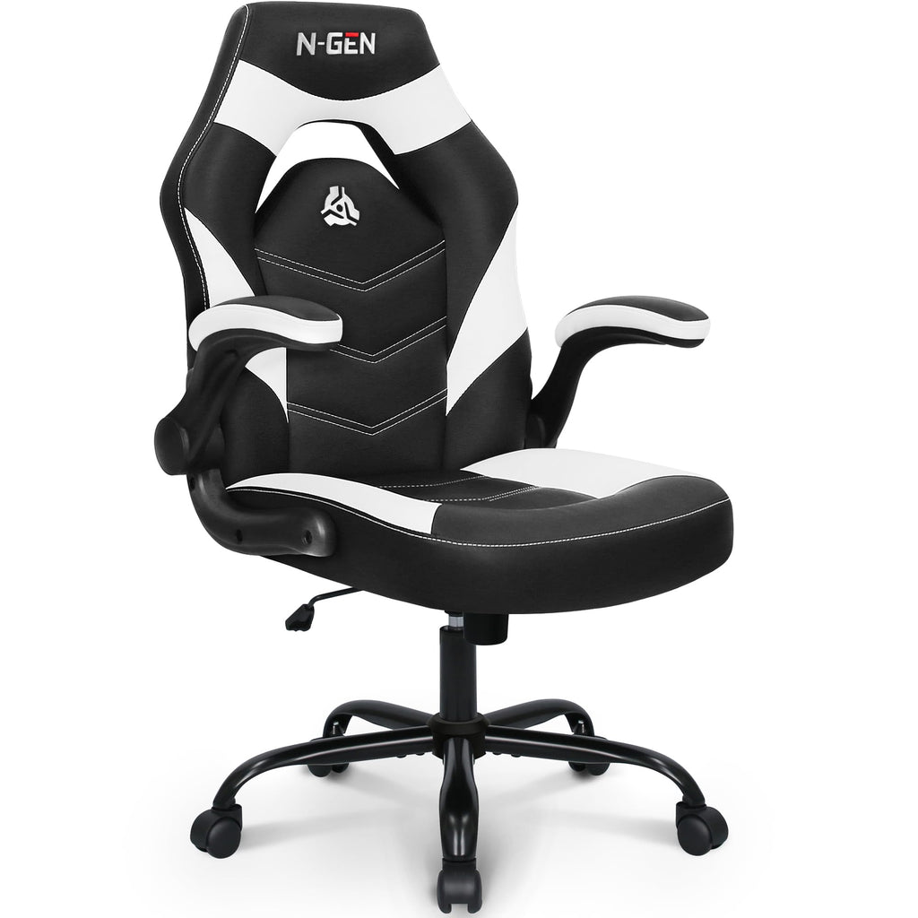 Gaming Chair, Lumbar, PU Leather, Flip-Up Arms, White