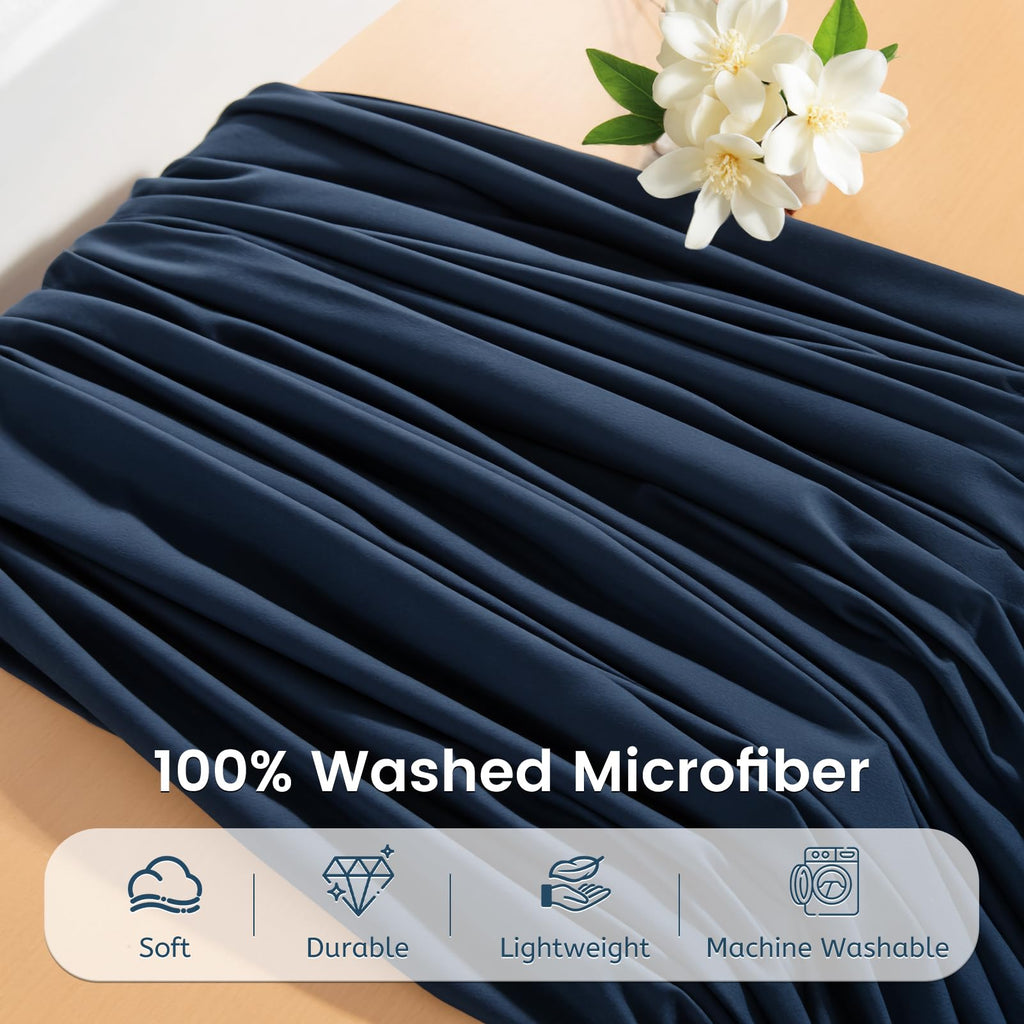 Duvet Cover, Navy 3 Pieces Duvet Cover Set, Soft and Lightweight 100% Washed Microfiber Comforter Cover Set for