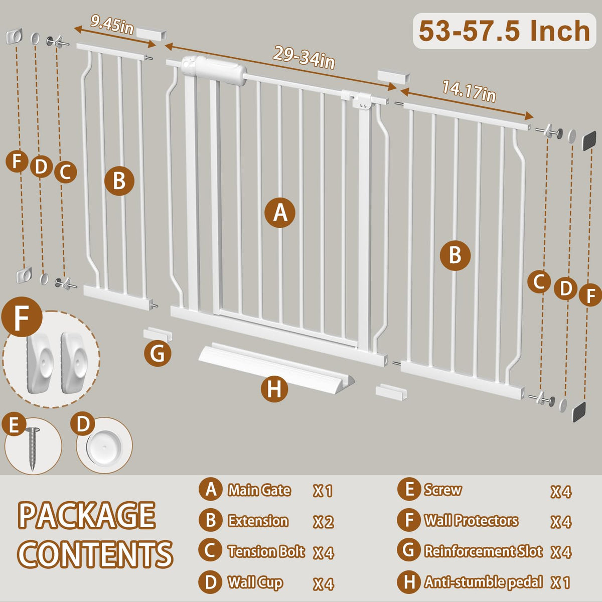 53-57.5 inch Extra Wide Baby Gates Auto Close Child Safety Gates