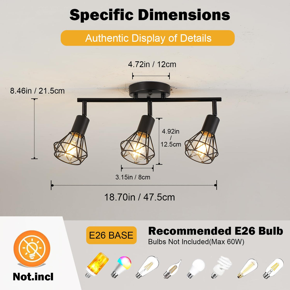Black Geometric Cage Adjustable Rotatable Track Ceiling Light Fixture