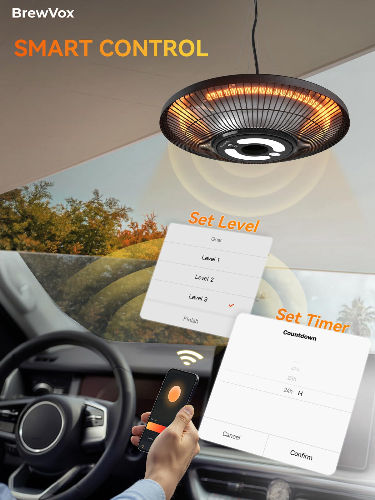 Hanging Patio Heater, Electric Outdoor Infrared Ceiling Heater with LED Light, Smart App & Remote, 24H Timer