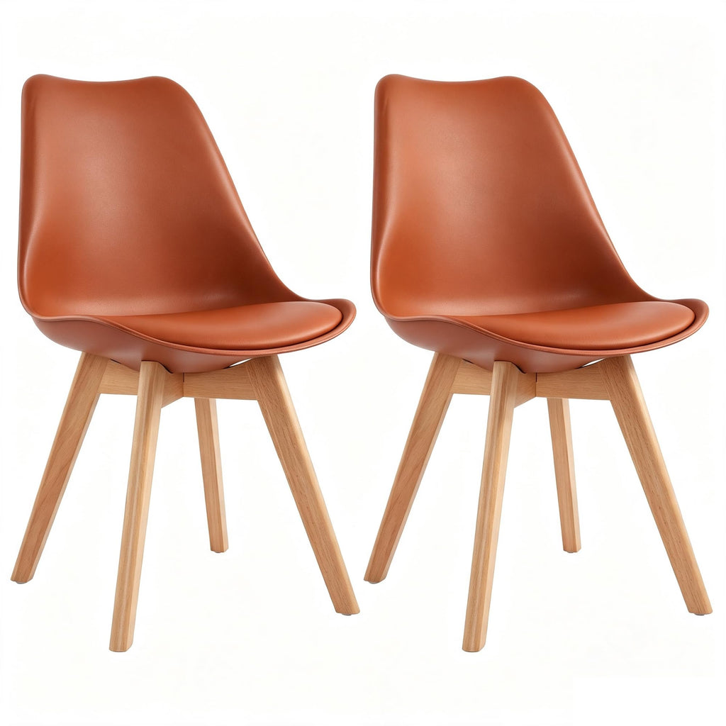 Mid Century Modern Dining Chairs, Shell Lounge Plastic Side Chair with Soft Padded and Wooden Legs Living Room Bedroom