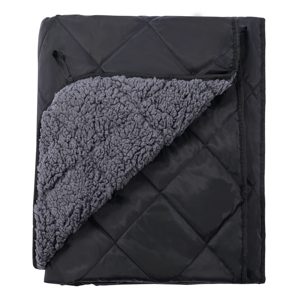Large Camping Blanket with Sherpa Lining, Black 59"x50"