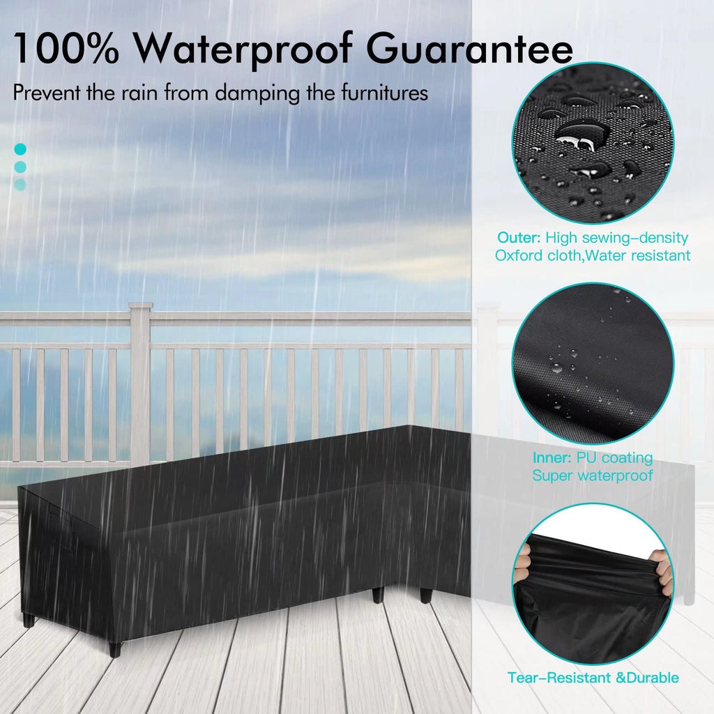 Patio L-Shaped Sectional Sofa Cover Waterproof, Heavy Duty Outdoor Sectional Couch Cover with Air Vent, Right Facing