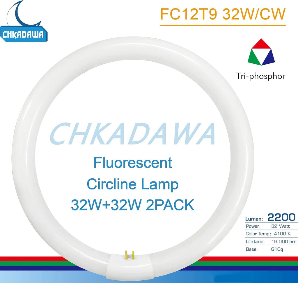 32W Cool White Round Fluorescent Light Bulb, 12 Inch T9 32 Watts Circular Bulbs, 12'' FCL 32 Circline Bulb