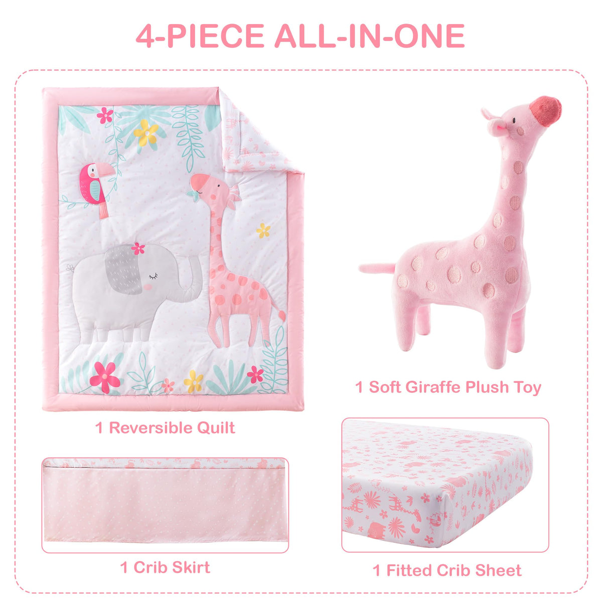 Crib Bedding Set with Plush Toy for Baby Boys Girls, Oeko-Tex