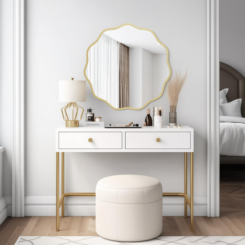Round Wavy Mirror for Wall Decorative 24 inch, Modern Round Mirror Aluminum Frame Bedroom Living Room Home House