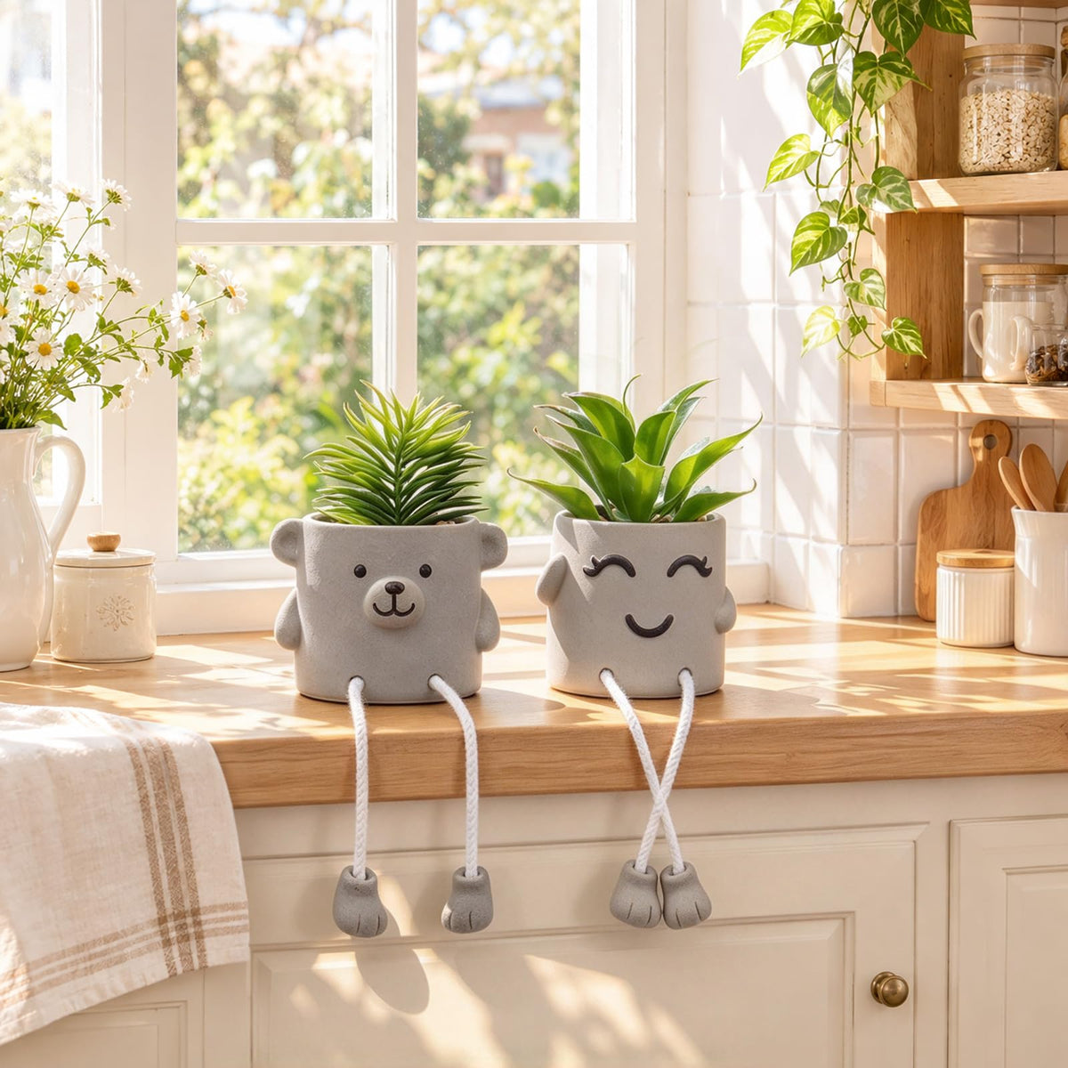 Fake Desk Plants in Cement Pots, Faux Plant Succulents Shelf Decorations, Funny Artificial Succulent Plants Desk