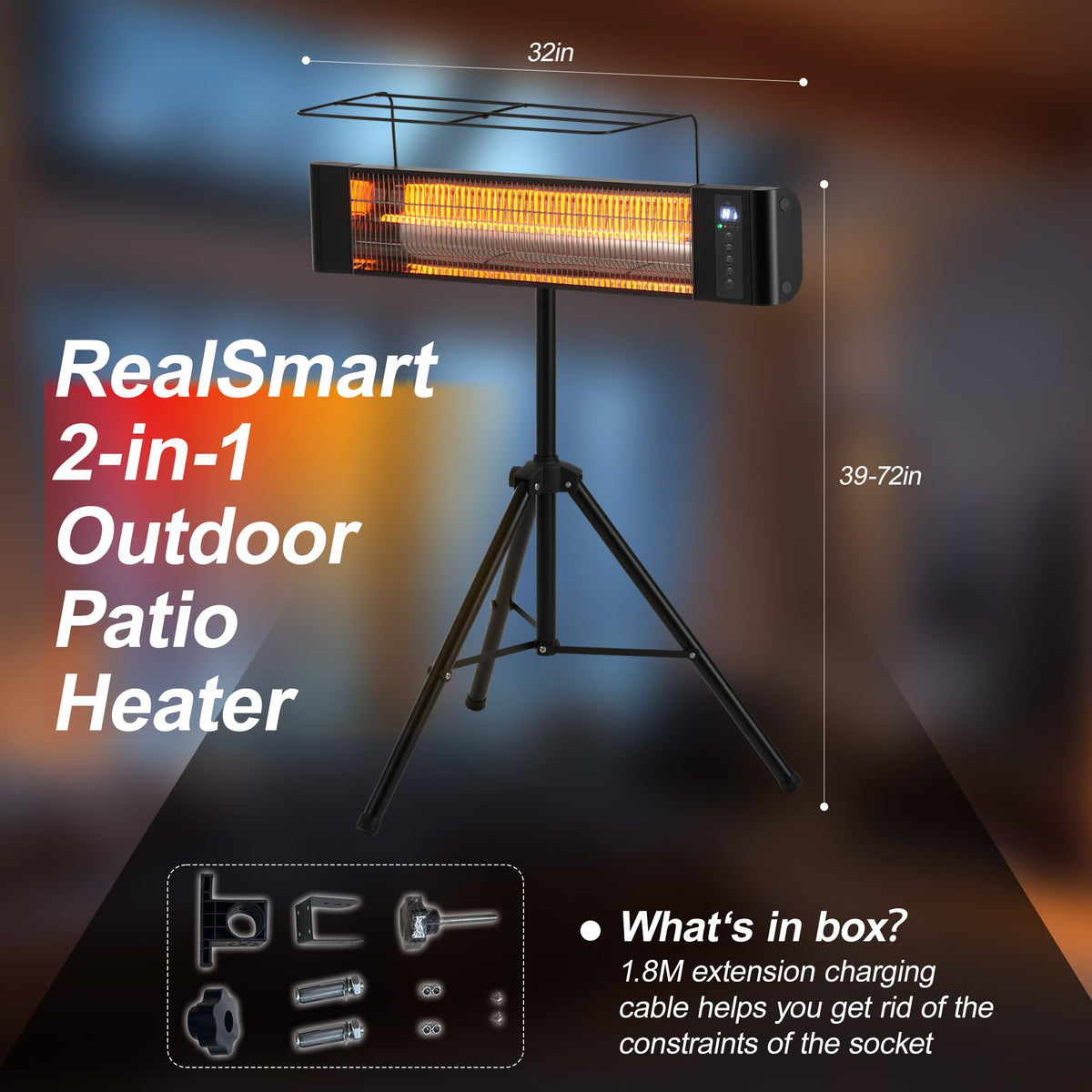 Infrared Patio Heater 1500W Outdoor Heaters Electric Space Heater 3 Heating Modes Outdoor/Indoor Use Heater