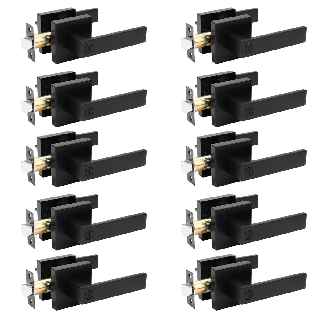 10 Pack Matte Black Privacy Door Lever , Keyless Square Locking Door Handle, Heavy Duty Interior Door Handle