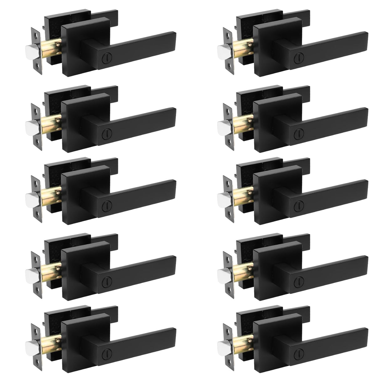 10 Pack Matte Black Privacy Door Lever , Keyless Square Locking Door Handle, Heavy Duty Interior Door Handle