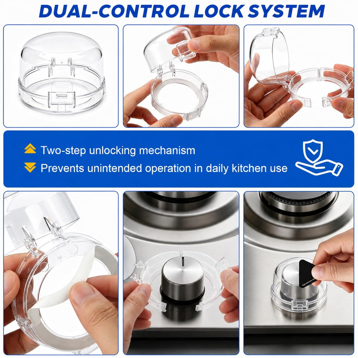 Stove Knob Safety Covers 5 Pack, Dual-Button Oven Knob Covers, White