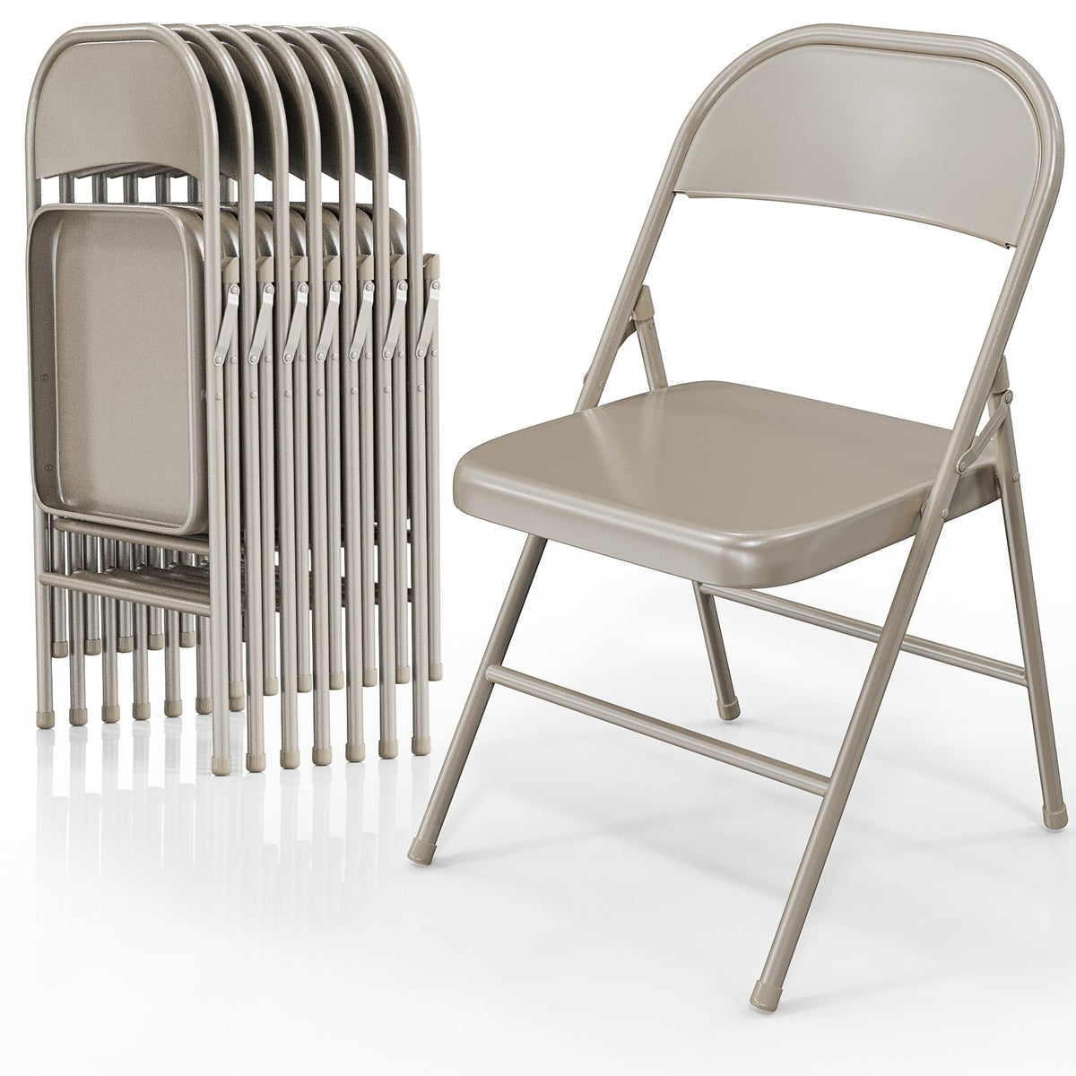 Folding Chairs All Steel Metal Frame, Capacity 350 lbs, Durable Portable and Versatile for Indoor Outdoor Use, Khaki