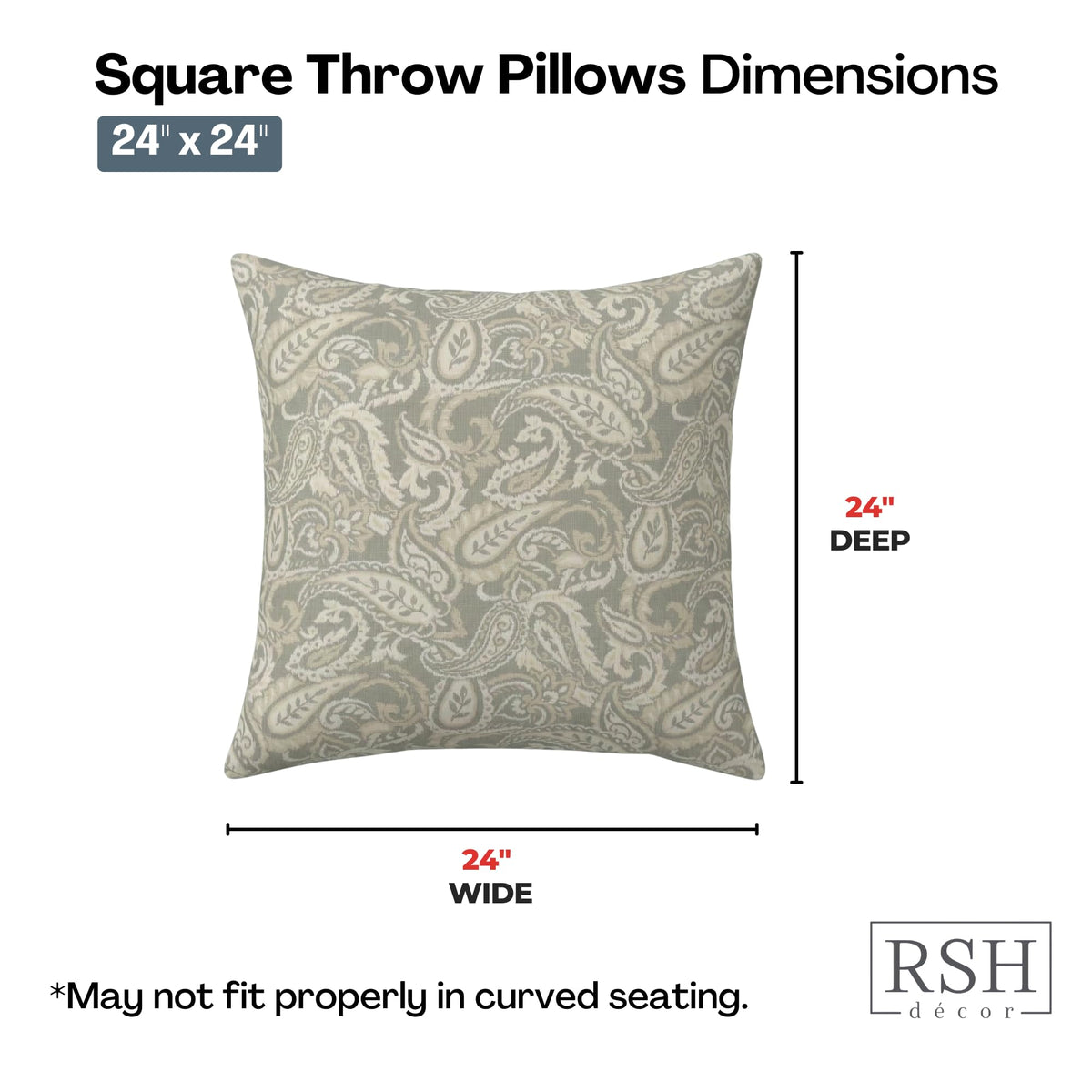 Square Throw Pillows Set of 4 | 24" x 24" | Water and Fade-Resistant Performance Fabric | Outdoor Pillow Covers with
