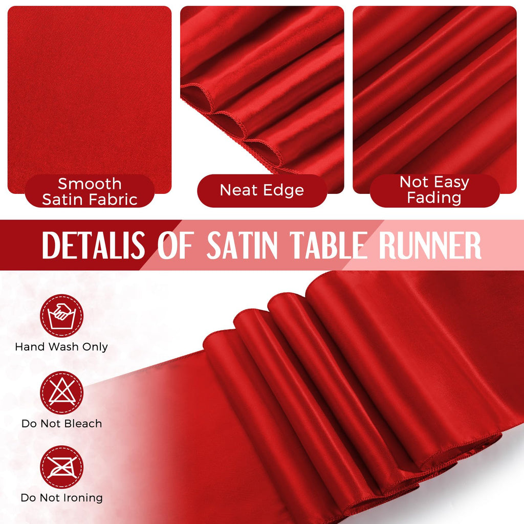 12 Pcs Black and Red Disposable Plastic Tablecloths and Satin Table Runner Set, 54 x 108 Inch Tablecloth, 12 x 108