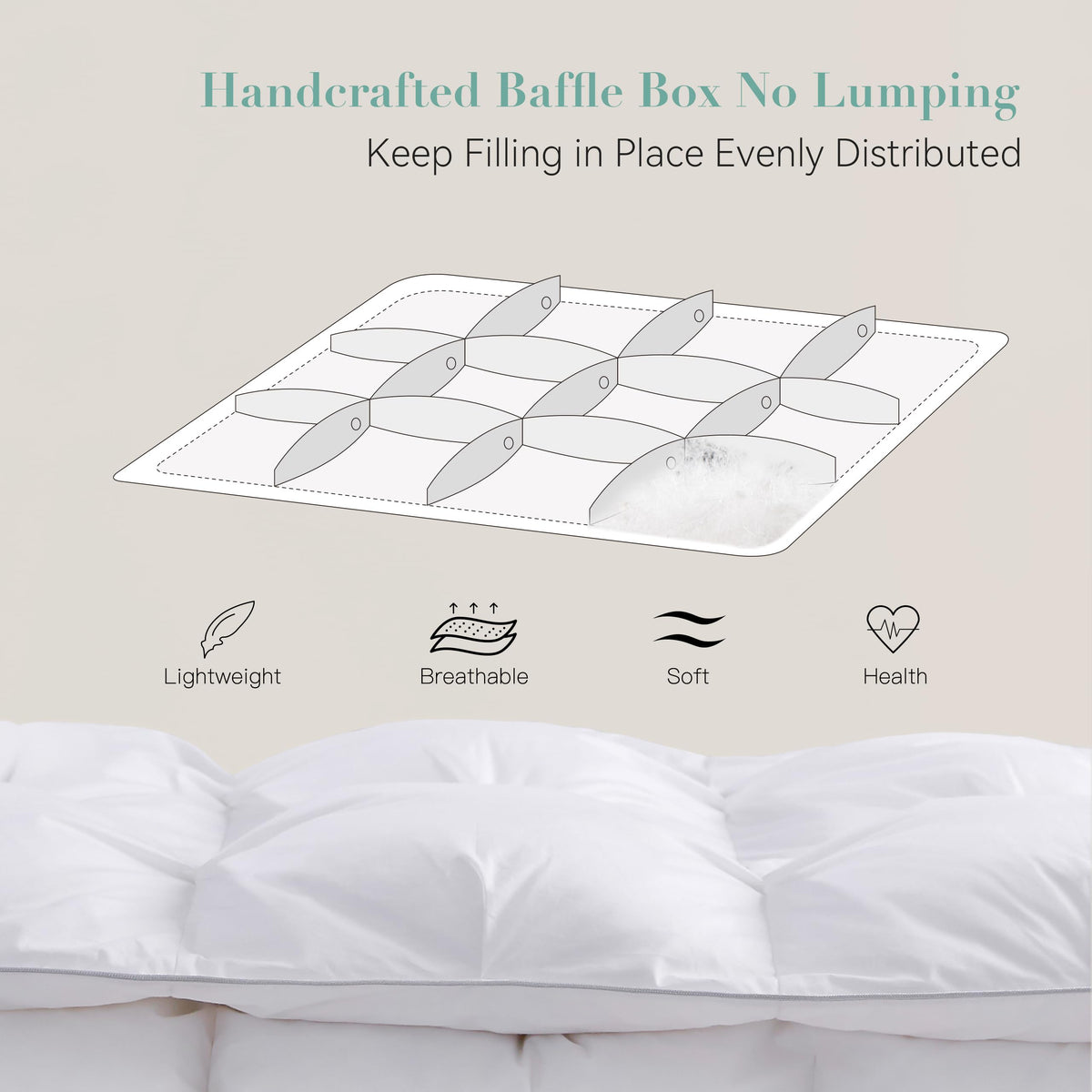 All Season Luxurious White Goose Down Feather Fiber Comforter Duvet Inserts - Medium Warmth Ultra Soft 750