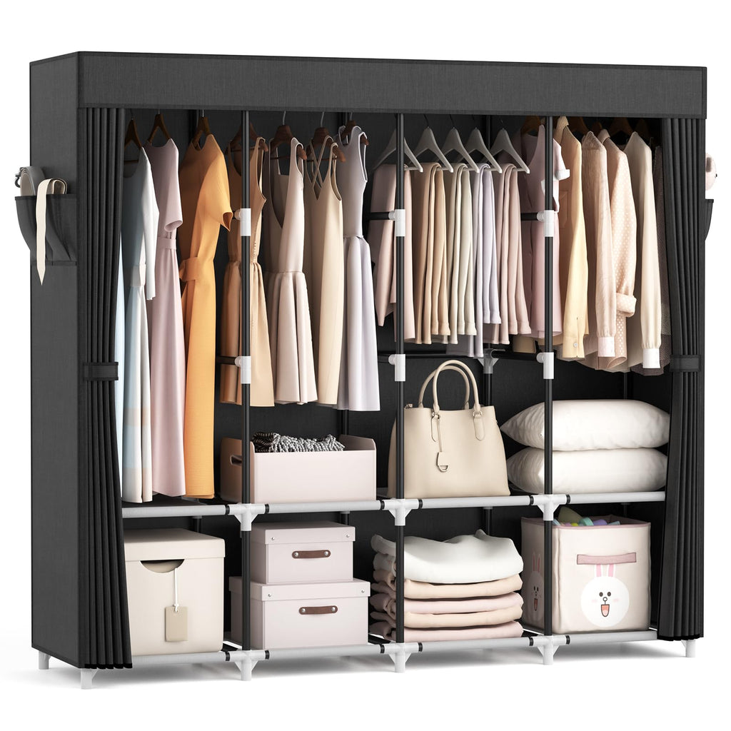 Portable Closet for Hanging Clothes 67 Inch Wide Large Capacity Portable Wardrobe Closet with Cover, 4 Storage