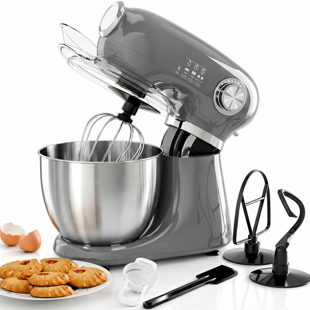 5.5QT 12-Speed Electric Stand Mixer, Tilt Head Kitchen Mixer, Grey