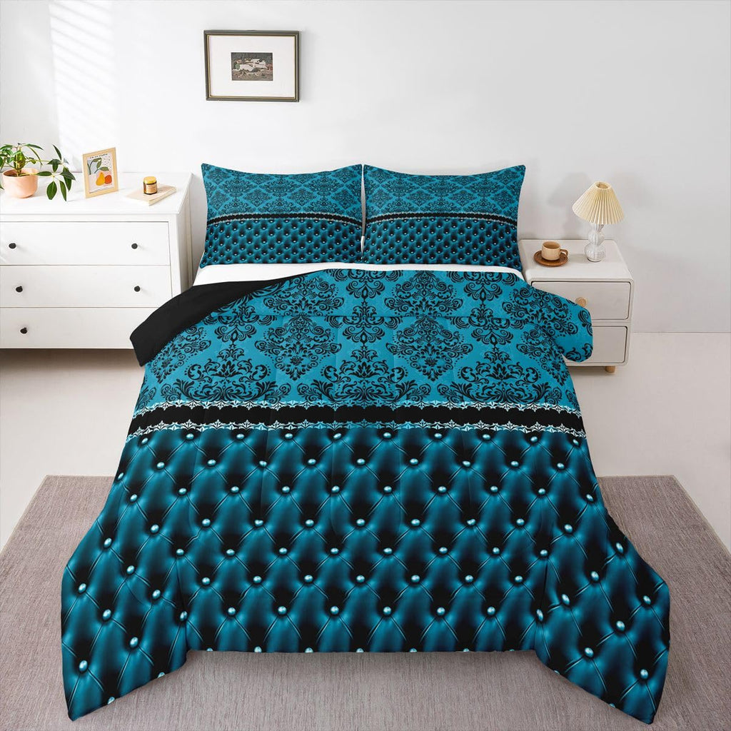Blue and Black Damask Bedding Set Adults Comforter Set