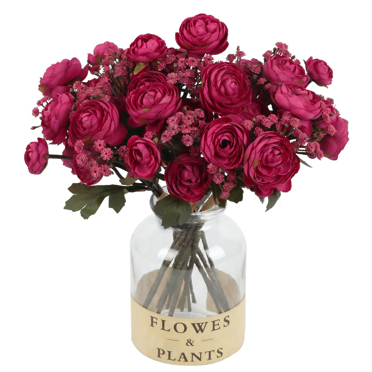 Hot Pink Ranunculus Artificial Flowers 5 Bouquets Fake Silk Mini Ranunculus with Stem 15PCS Faux Peonies Spring