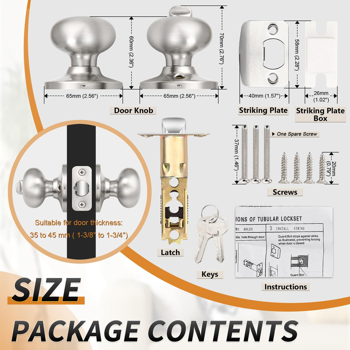 Entry Door Knobs with Lock, Keyed Alike Door Knobs for Interior Exterior Door, Brushed Nickel Modern Entrance Locks