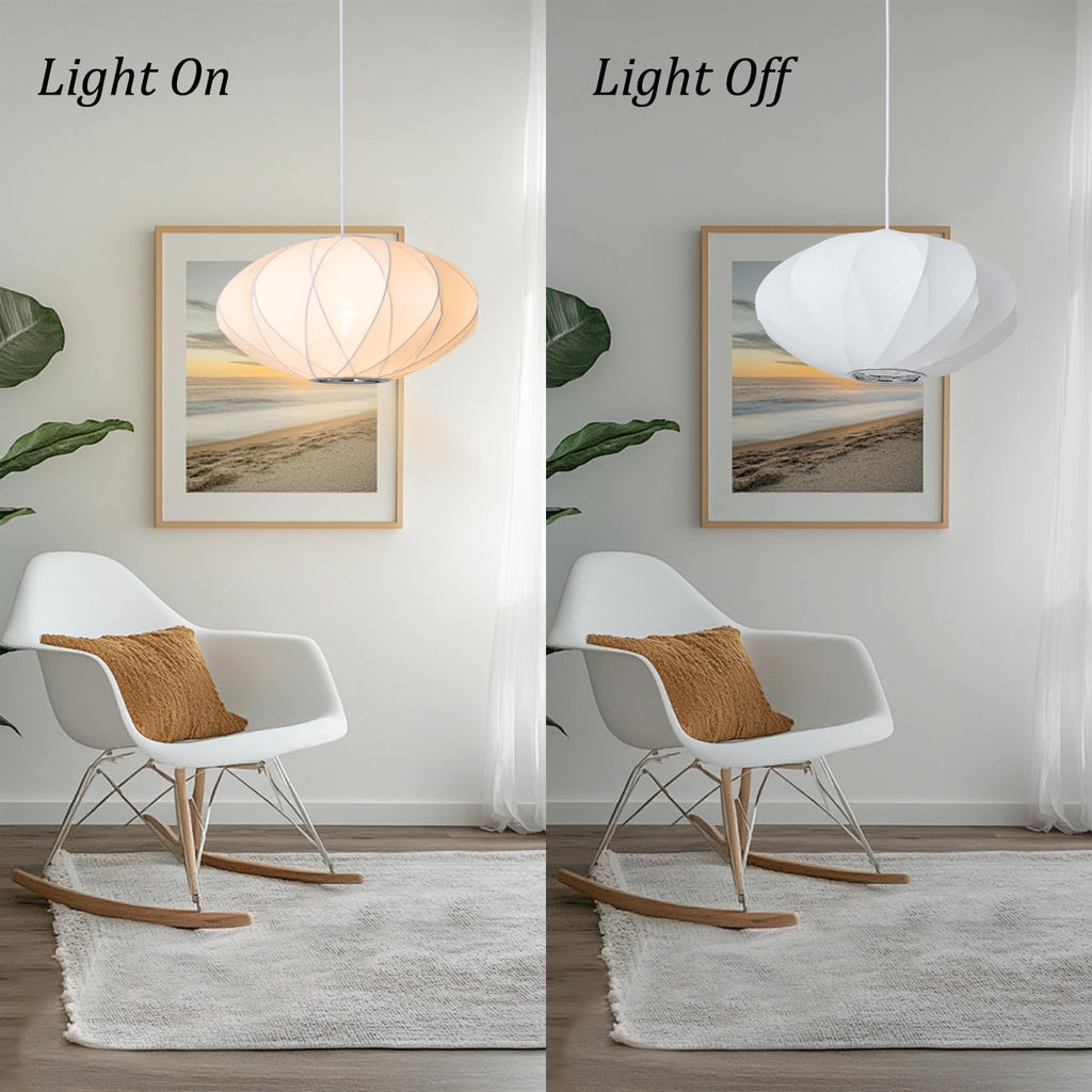 Inspired Nelson Style 19.7inch Silk Pendant Light, Italian Modern White Lantern Fabric Silk Ceiling Hanging Lamp Saucer Chandelier