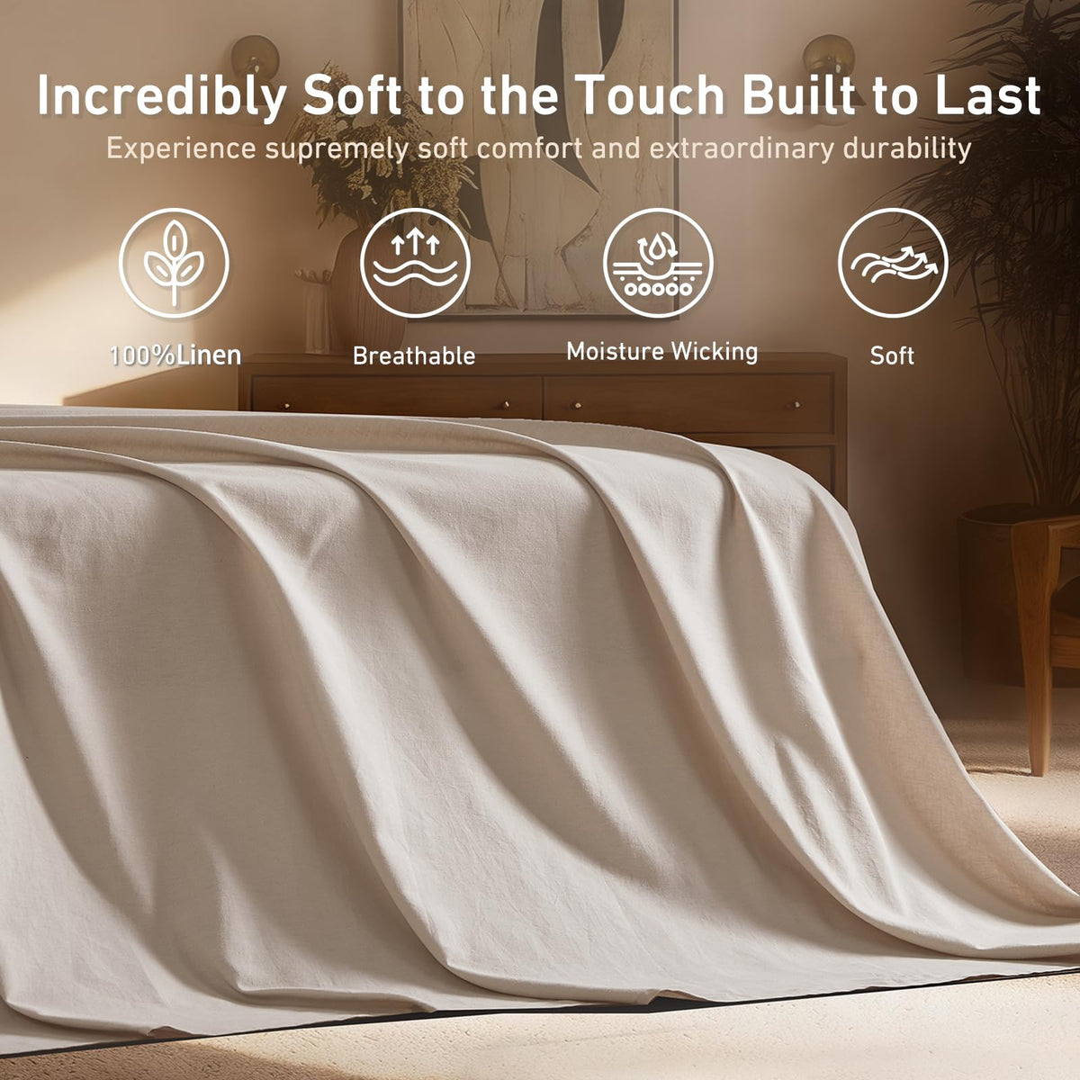 100% Organic Linen Sheets Bed Sheets Natural French Flax 4 Pcs