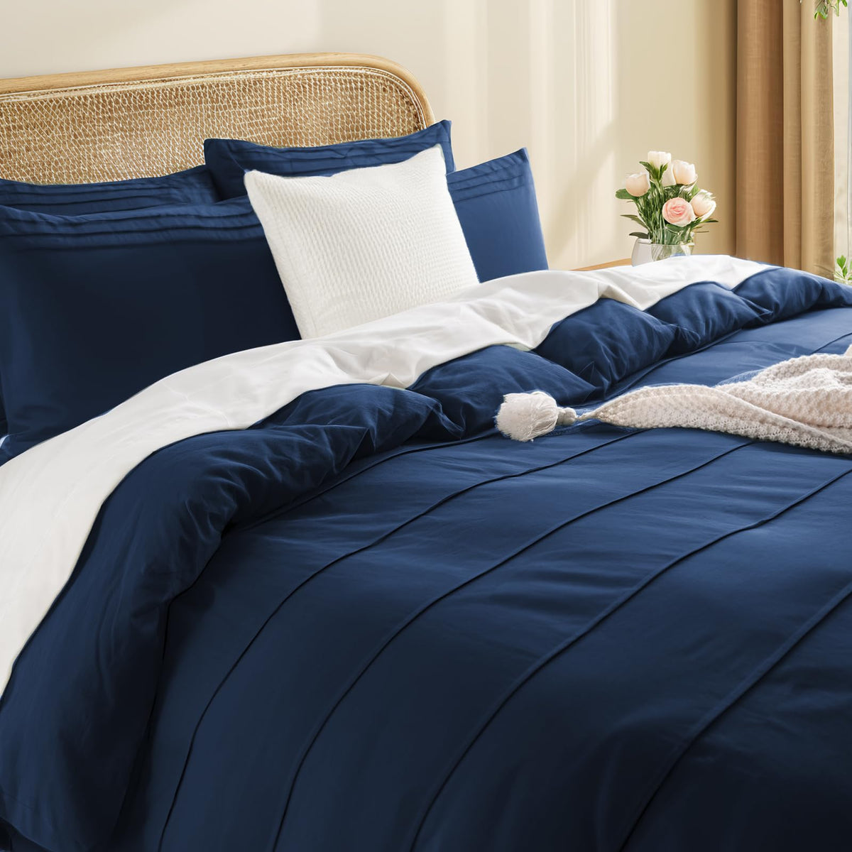 Organic Cotton Duvet Cover, Pleated, Navy Blue