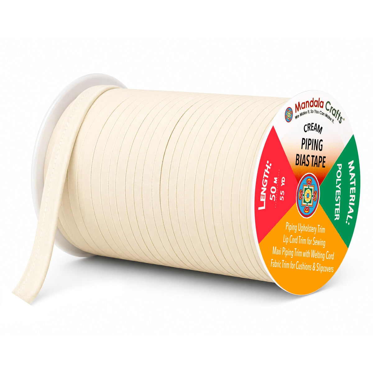 Cream Maxi Piping Bias Tape with Welting Cord for Sewing