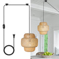 Plug in Pendant Light Rattan Hanging Lights with Plug in Cord, Handwoven Bamboo Lampshade Hanging Lamp with Dimmable