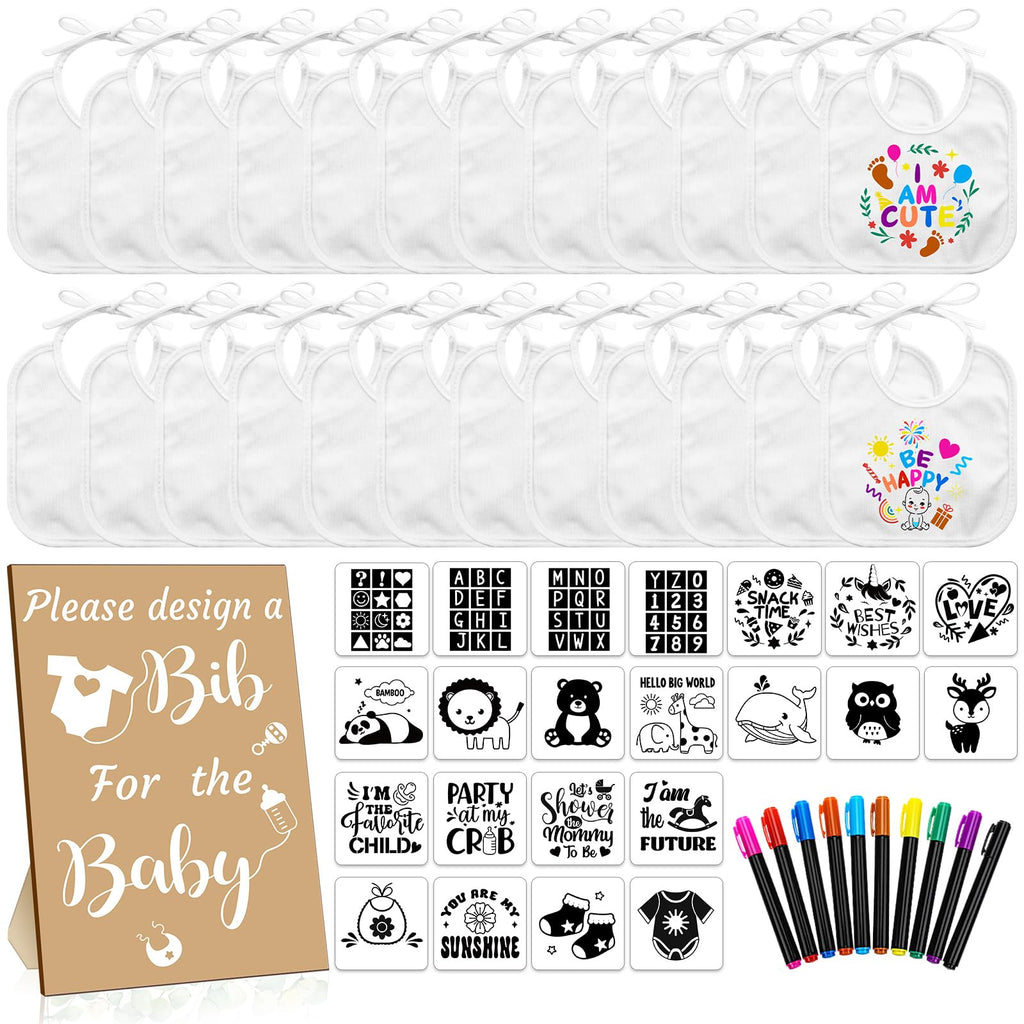 55 Pcs White Baby Bibs DIY Bib Decorating Design, Kraft