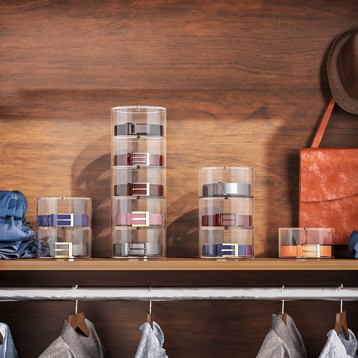 Belt Organizer for Closet, Acrylic Belt Storage Holder Box, 4 Layers