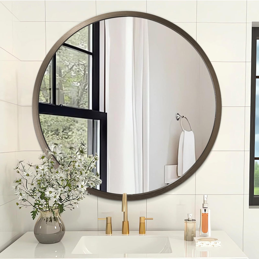 Wall Mirror Small Round Bathroom Mirror Metal Brushed Framed Rounded Corner Ative Hanging Mirror Bedroom Entryway