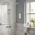 Exposed Shower System with Tub Spout, Brushed Nickel Exposed Pipe Shower Faucet with 3 Functions Brass Shower Valve