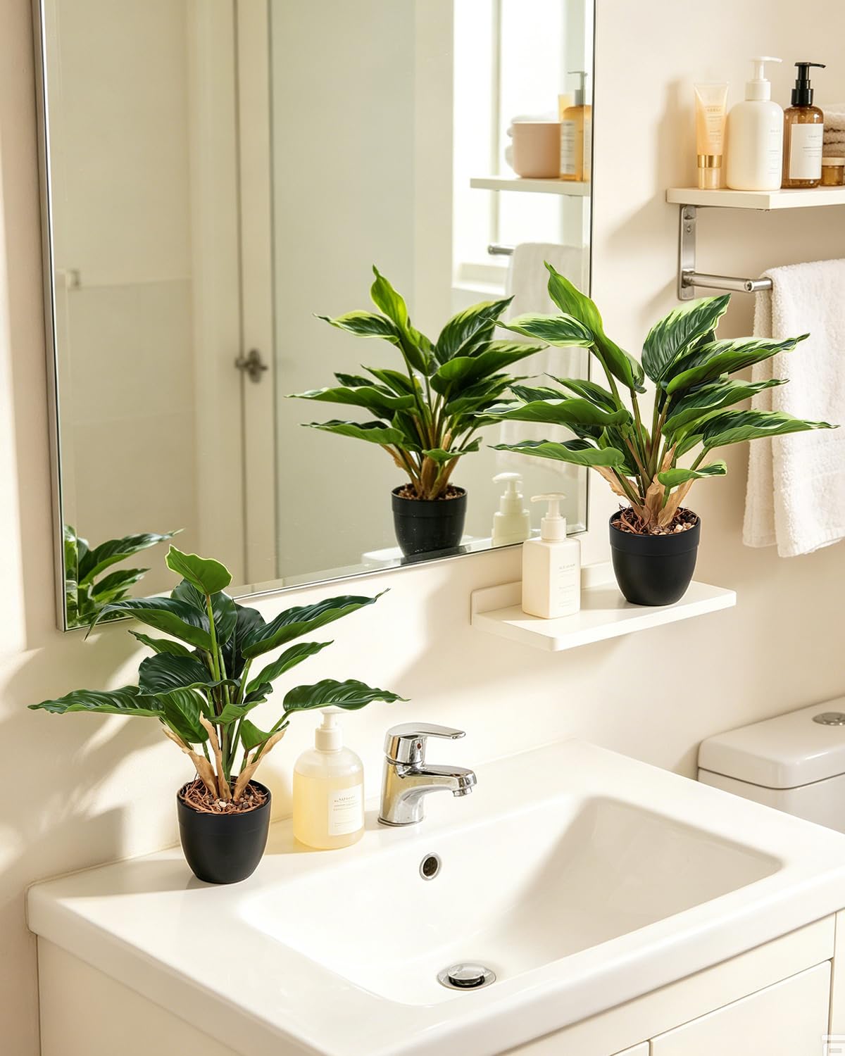 2 Pack Fake Plants 16" Artificial Dieffenbachia Plants Indoor, Faux Potted Plants for Outdoor Living Room Bathroom
