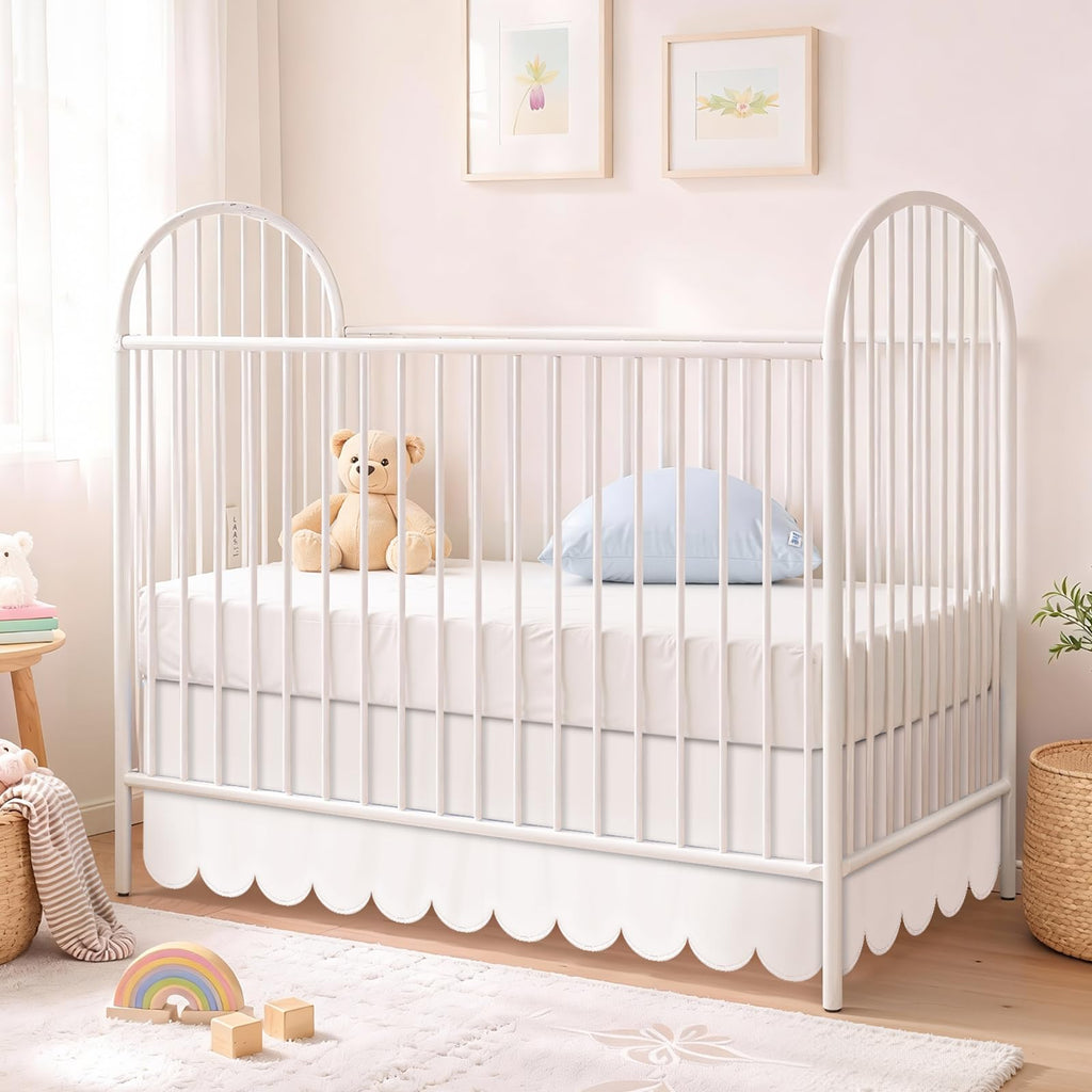 28 x 52 Inch White Scalloped Crib Skirt, 14 Inch Drop
