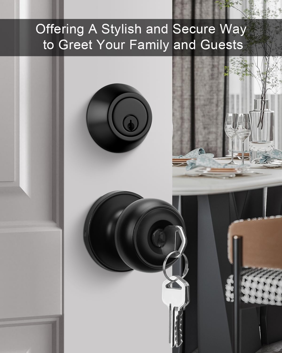 Black Exterior Door Lock Set with Deadbolt Keyed Different 3Pack