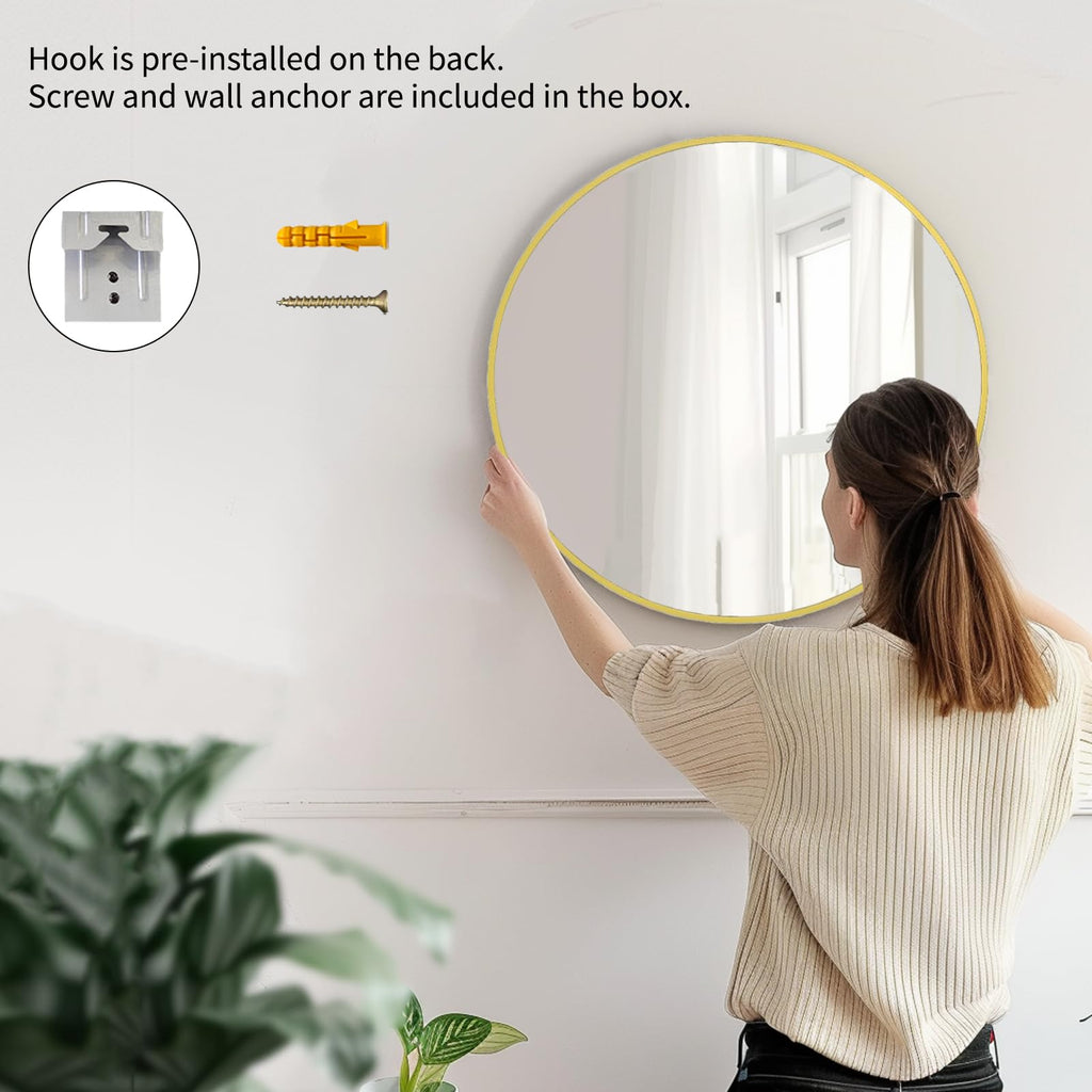 Large Round Mirror, Circle Mirror 30 inch, Brushed Gold Metal Frame