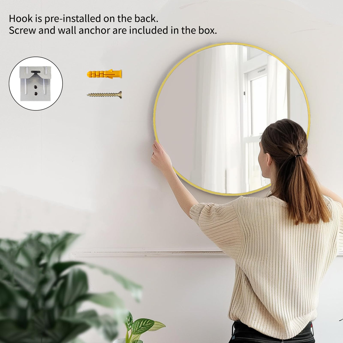 Large Round Mirror, Circle Mirror 30 inch, Brushed Gold Metal Frame