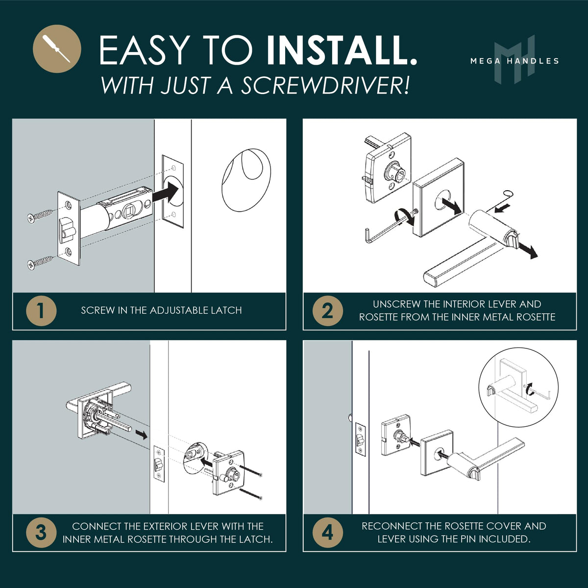 Ronn Entrance I Entry Lever Door Handle - Heavy Duty Round Locking Lever Set for Left or Right-Handed Doors