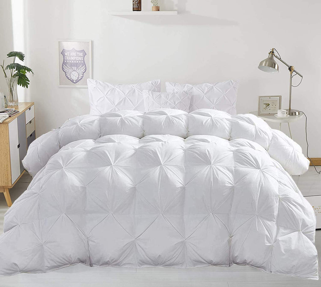 White Down Alternative Pinch Pleated Comforter- King Size 102 x 90 Inches 1 Piece All-Season Duvet Insert, 500 GSM
