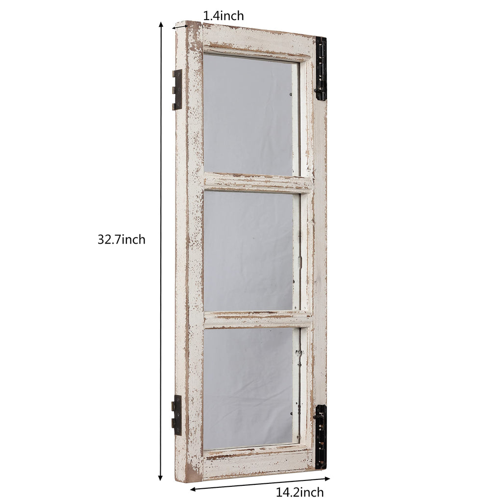 Farmhouse Wood Frame Window Mirror 14" x 33", Distressed White