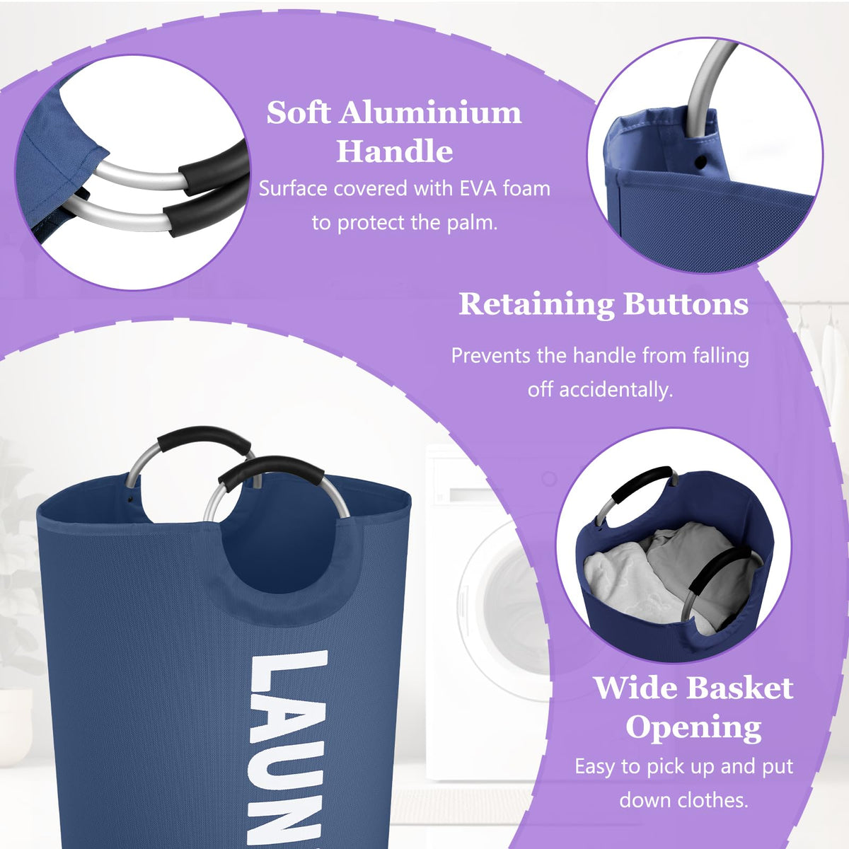 125L Collapsible Laundry Basket with Handles, Extra-large Laundry Hamper , Freestanding Dirty Clothes Basket, Sturdy