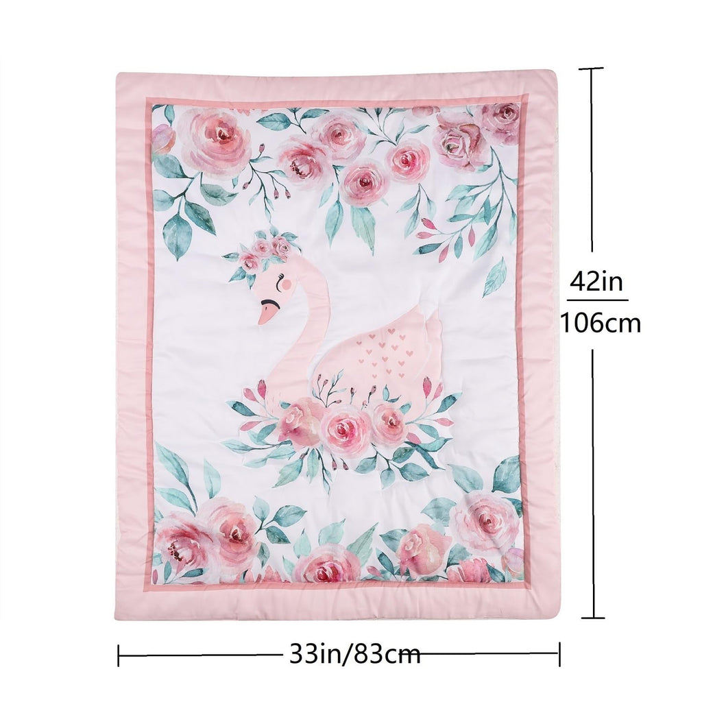 Animals 3pcs Baby Crib Bedding Set (Quilt, Fitted Crib Sheet, Crib Skirt) Pink Nursery Bedding Set for Girls Crib