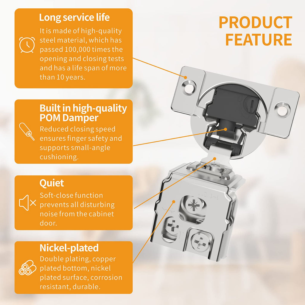 50 Pack 1-1/2" Overlay 4D Soft Close Concealed Hinges for Face Frame Door, Adjustable Closing Speed, Smooth Slow Self