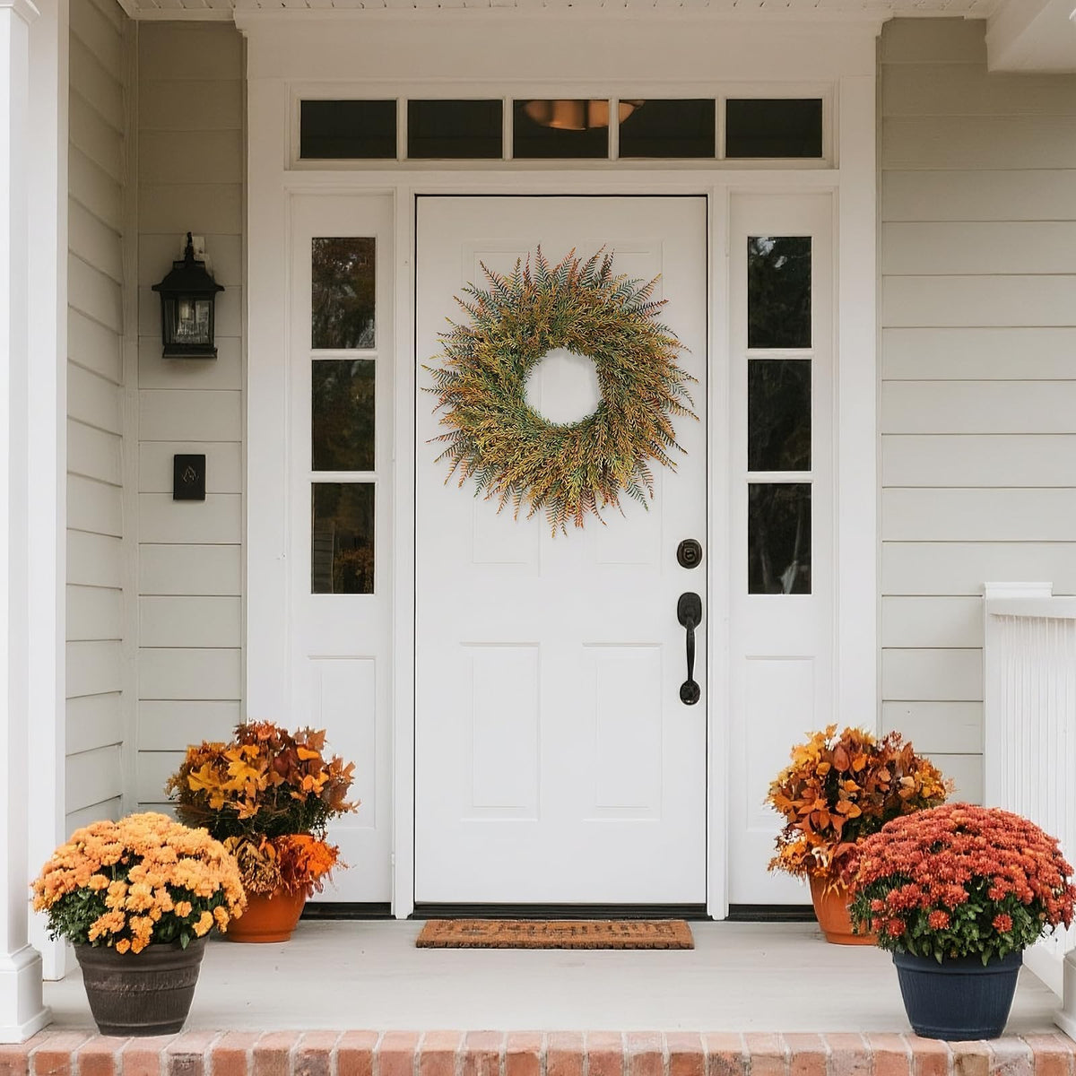 26" Large Artificial Fern Leaves Fall Wreath for Front Door (Orange-Green)