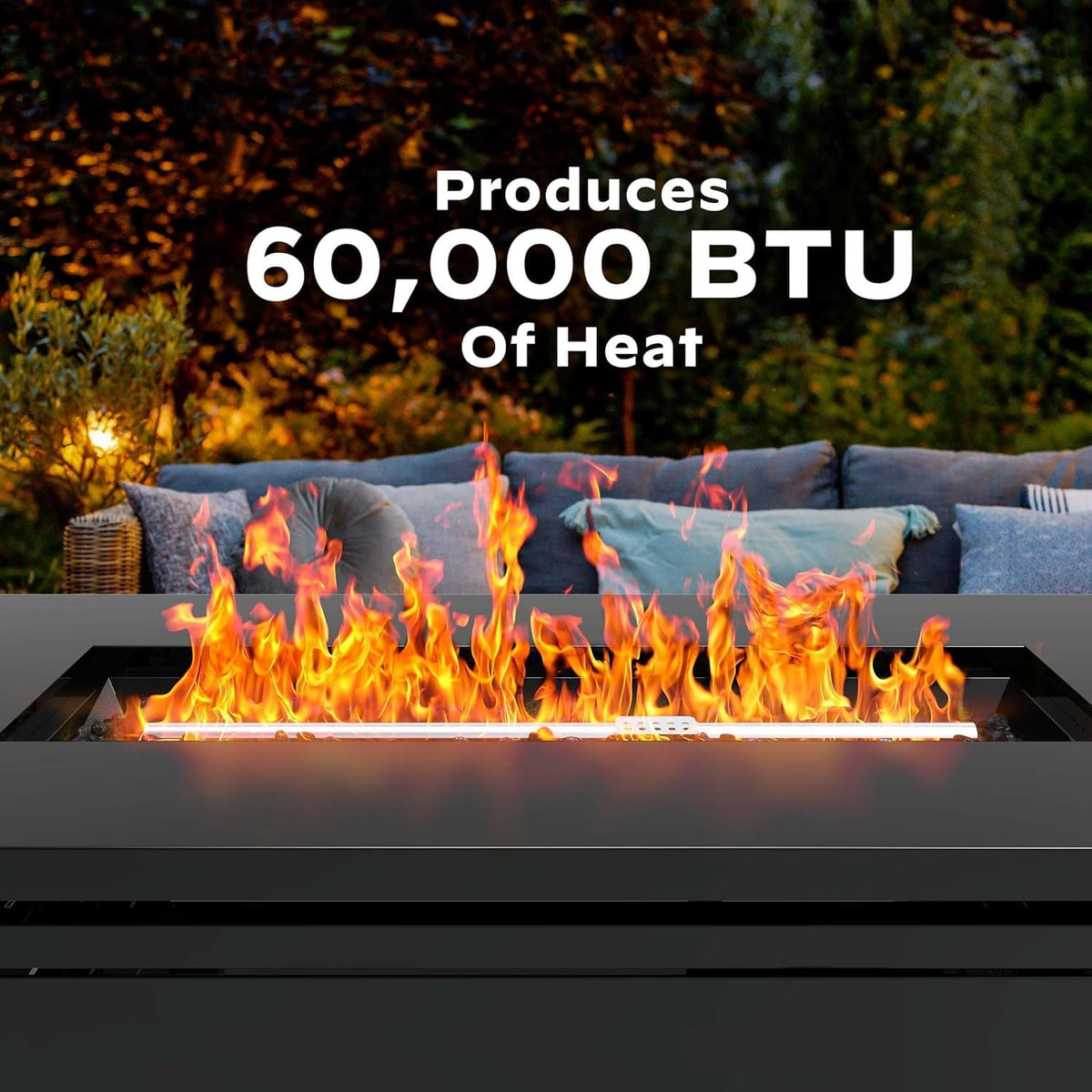 42-Inch Propane Fire Pit - 60, 000 BTU Steel Gas Fire Pit Table for Outside, Steel Lid & Lava Rock, 2 in 1 Fire Table